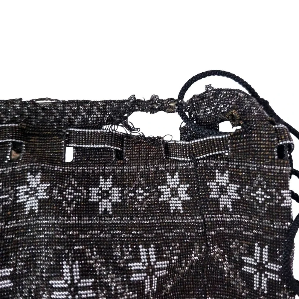 Antique French Cut Steel Micro Beaded Drawstring Reticule Pouch AS IS